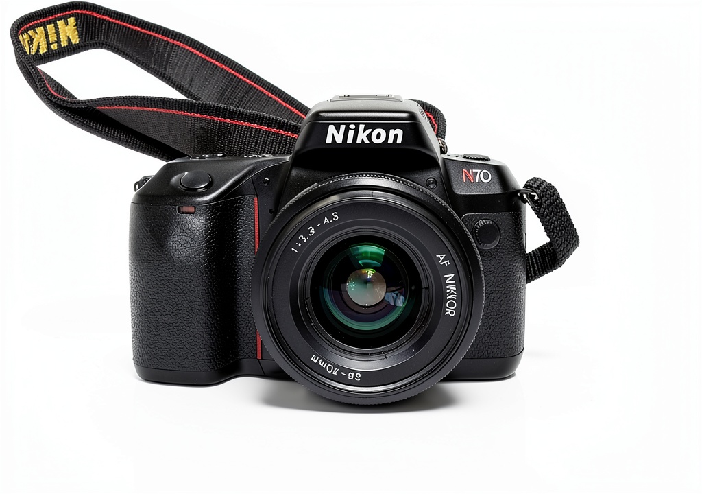 Installing Nikon SLR Film Camera Bundle Deals on a wooden desk