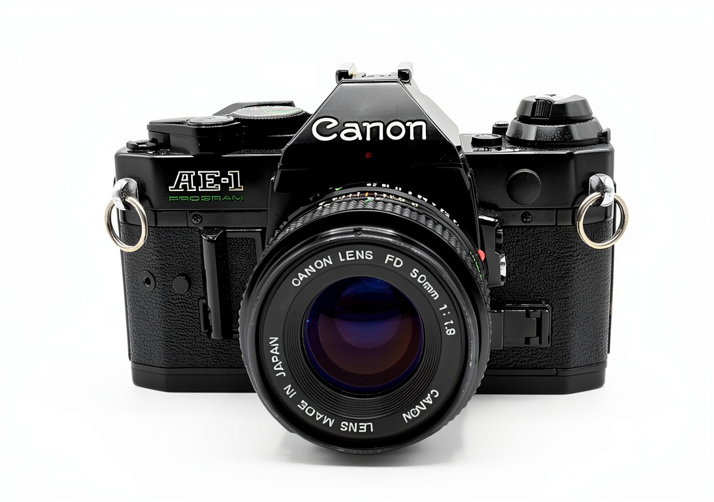 Installing Canon AE-1 Program SLR Film Camera on a wooden desk